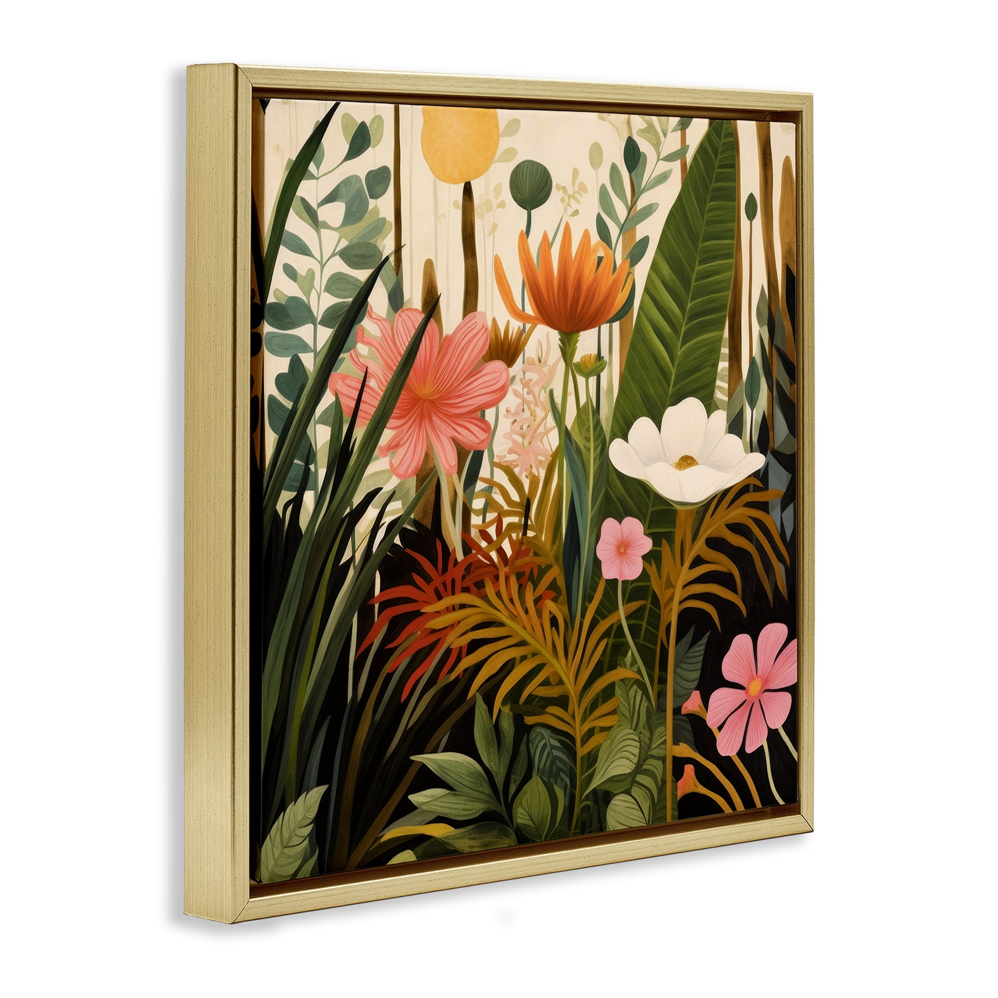 Stupell Industries Botanical Embrace in the Jungle Gold Framed Floater Canvas Wall Art, design by Lazar Studio
