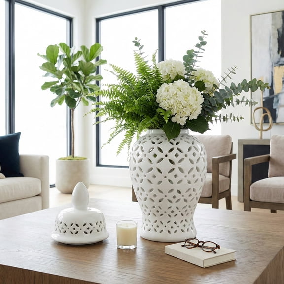 Sagebrook Home 18" Cut-out Clover Temple Jar, Black