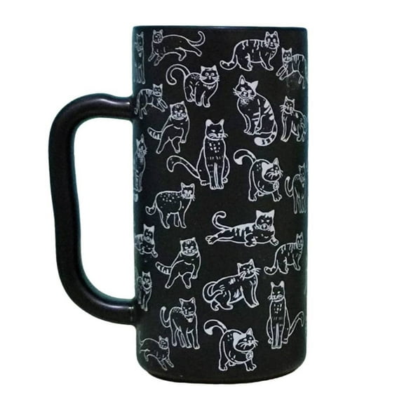 Tall Coffee Mugs, 13 oz Ceramic Cat Mug, Microwave & Dishwasher Safe, Black
