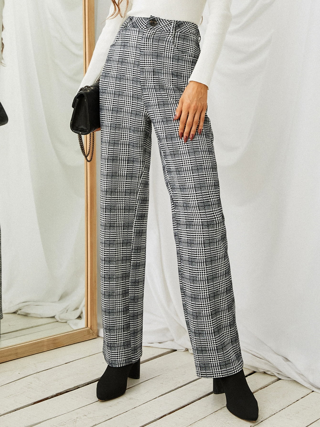 Women's Glen Plaid Straight Leg Pants 