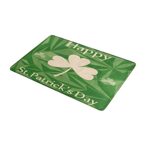 St. Patrick's Day Door Mat Green Shamrock Clover Front Door Mat with Anti-Slip Rubber Back Irish Black White Polka Dot Print Felt Doormat for Indoor Outdoor Kitchen Home Decor, 15.7 x 23.6 Inch