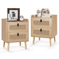 thumbnail image 1 of Costway 2 PCS Nightstand End Bedside Table with 2 Rattan Drawers & Solid Wood Legs White Natural, 1 of 10