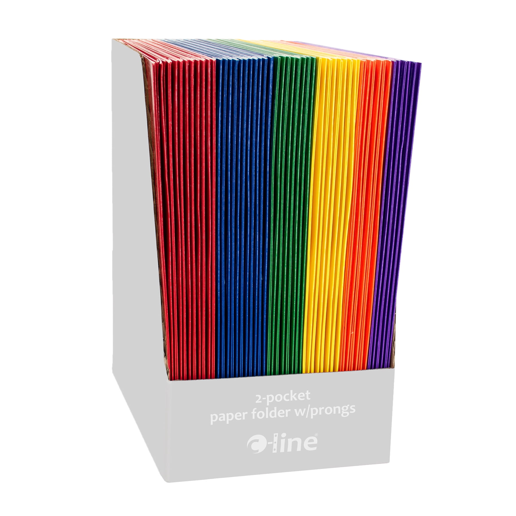 C-Line 2-Pocket Laminated Paper Folder with Prongs, Assorted Primary Colors, Pack of 50