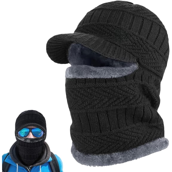 Winter Fullguard Beanie, One-Piece Windproof Full Coverage Hat with Mask & Earflaps, Cozy Warm Fleece Knitted Scarf Hat