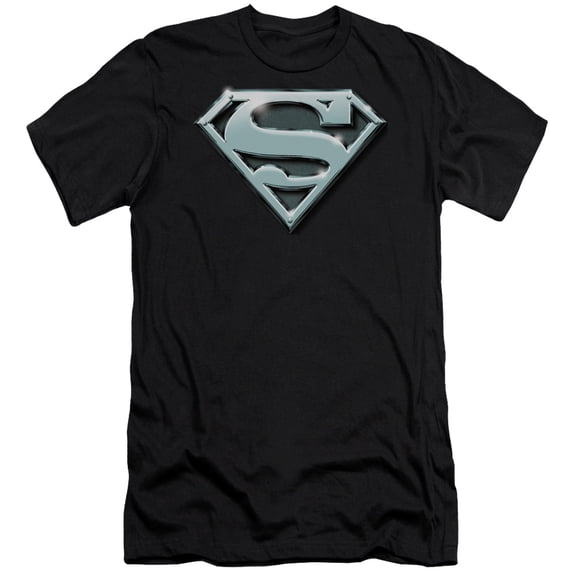 Superman Chrome Shield Premium Adult Slim Fit 30/1 T-Shirt Black