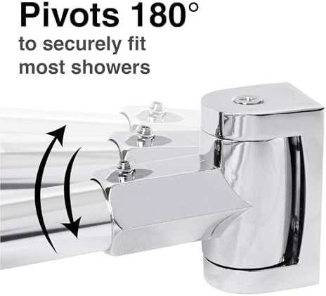 Double Curved Shower Rod, Metal Construction, Adjustable Between 44 to 70 Inches, Aluminum Rods and Zinc Mounting Hardware, Quality Modern Bathware, Chrome Finish