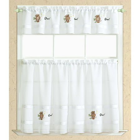 RT Designers Collection Spring Owl Kitchen Curtain Tier and Valance
