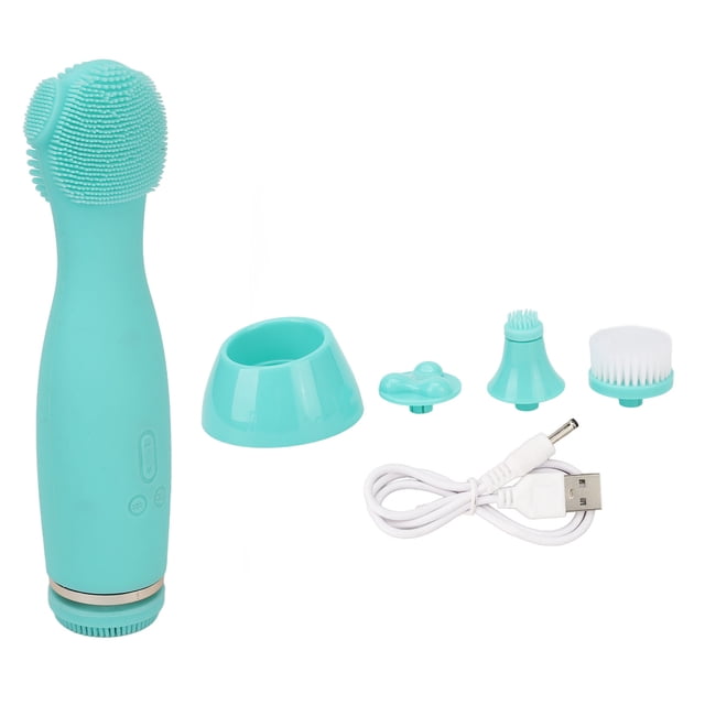 Cepillo limpiador facial eléctrico de silicona para eliminar puntos negros y piel muerta, color verde