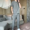 thumbnail image 4 of Conjunto de camiseta y pantalones de nailon para hombre, ropa deportiva de gimnasio, de gran tamaño, elástica, de alta calidad, moderna, de dos piezas, camiseta holgada básica, 4 of 5
