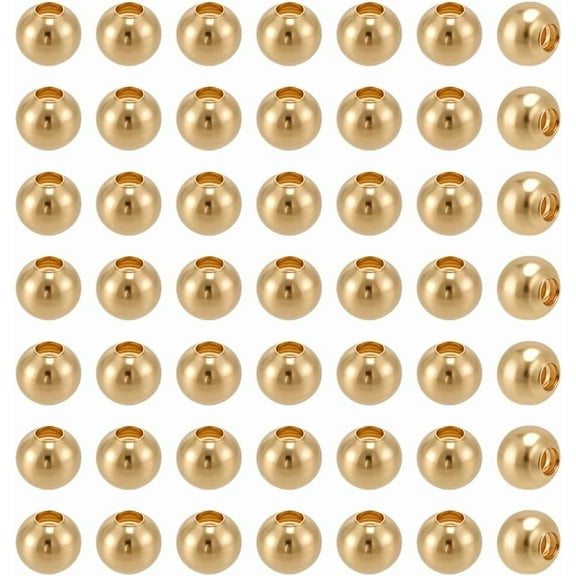 500Pcs 3mm Round Beads Real 18K Gold Plated Metal Smooth Ball Beads Mini Seamless Spacer Bead Bulk