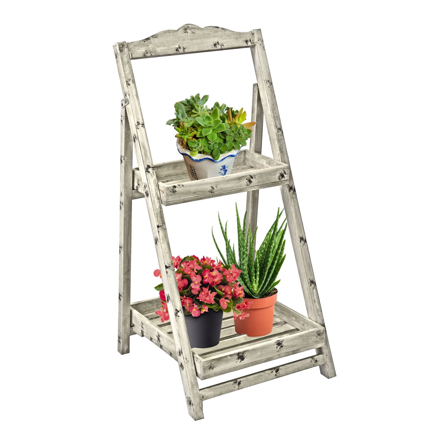 26 in. Tall Foldable Wooden Plant Stand for Outdoor or