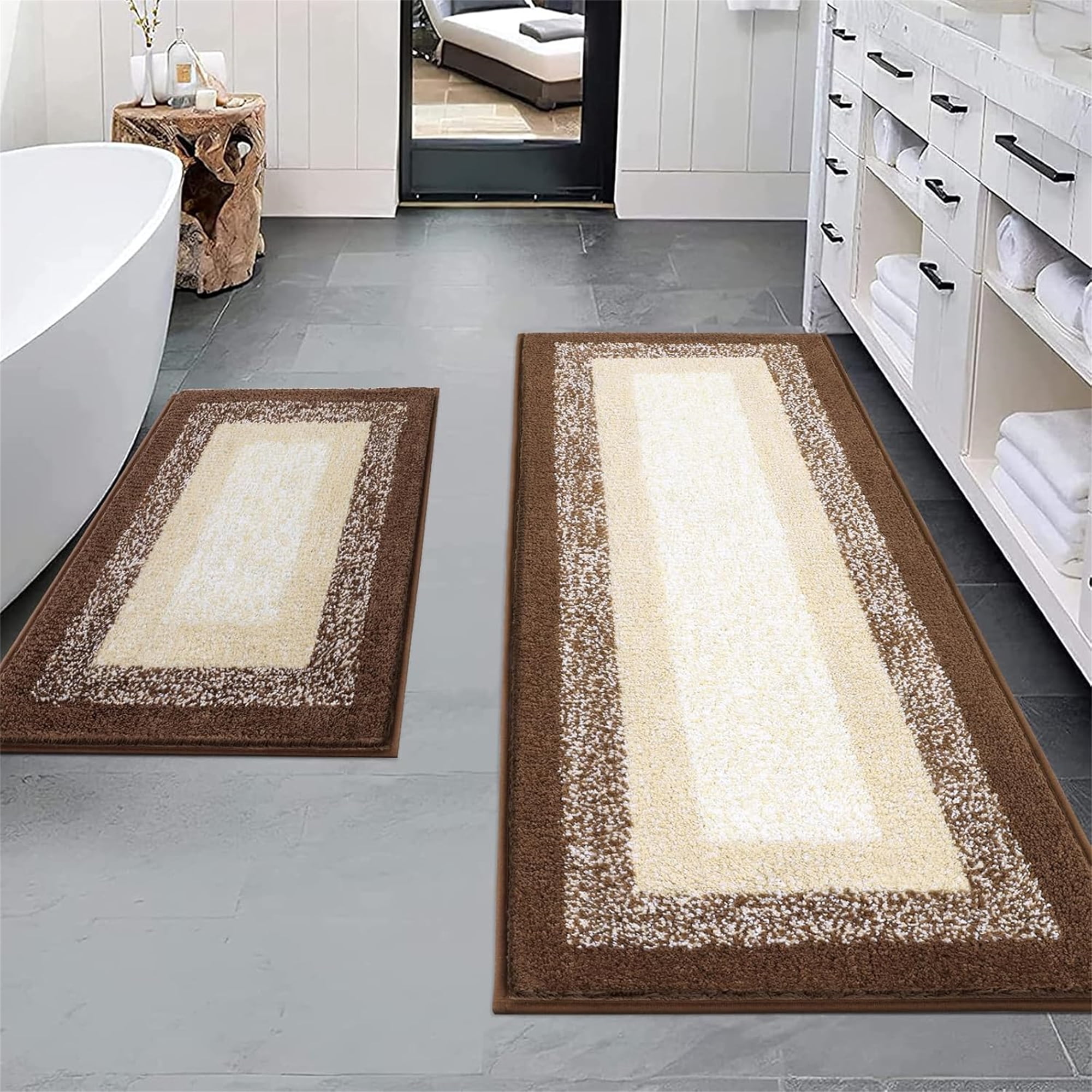 Ileading 2 Piece Bath Rug Set Microfiber Washable Non Slip Bathroom Rug and Mat Set