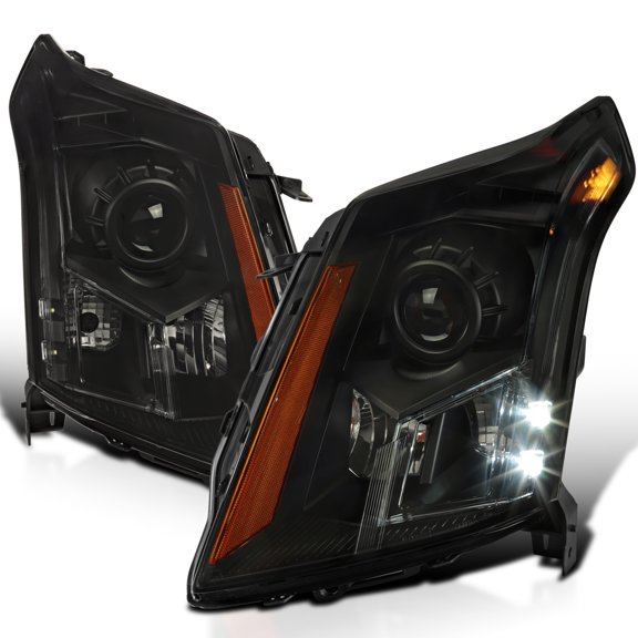 Spec-D Tuning Black Smoke Projector Headlights Compatible with 2010-2016 Cadillac SRX, Left   Right Head Lamps Assembly
