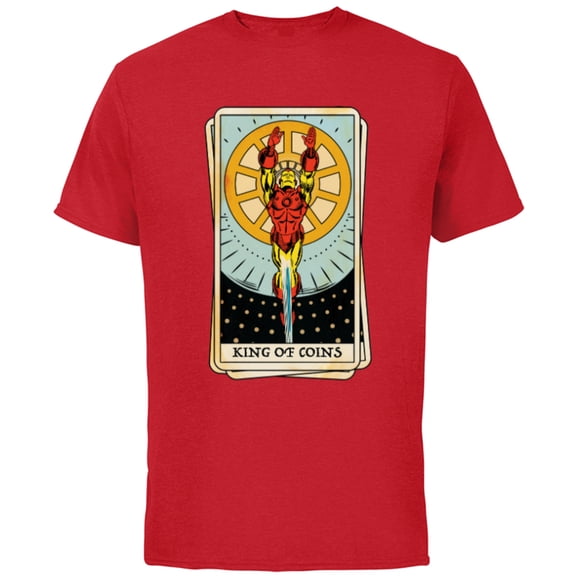 Marvel Tarot Arcana Iron Man as the King of Coins Card - Short Sleeve Cotton T-Shirt for Adults - Customized-Red
