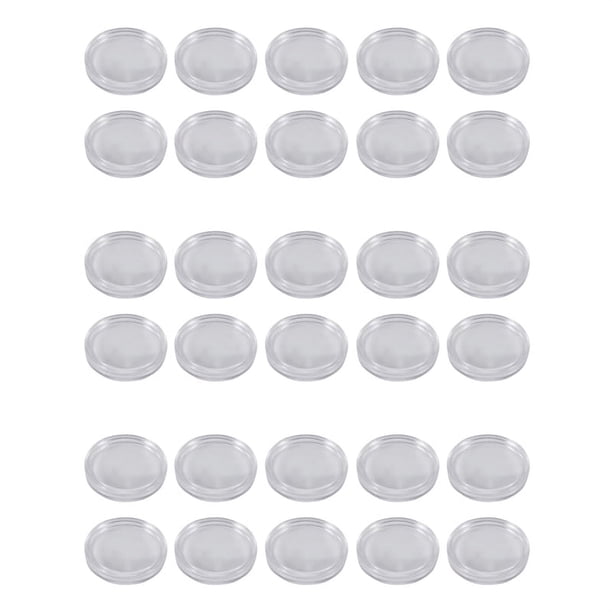 30 Pzs Caja de Monedas de Plastico Transparente Redonda Pequena 33mm