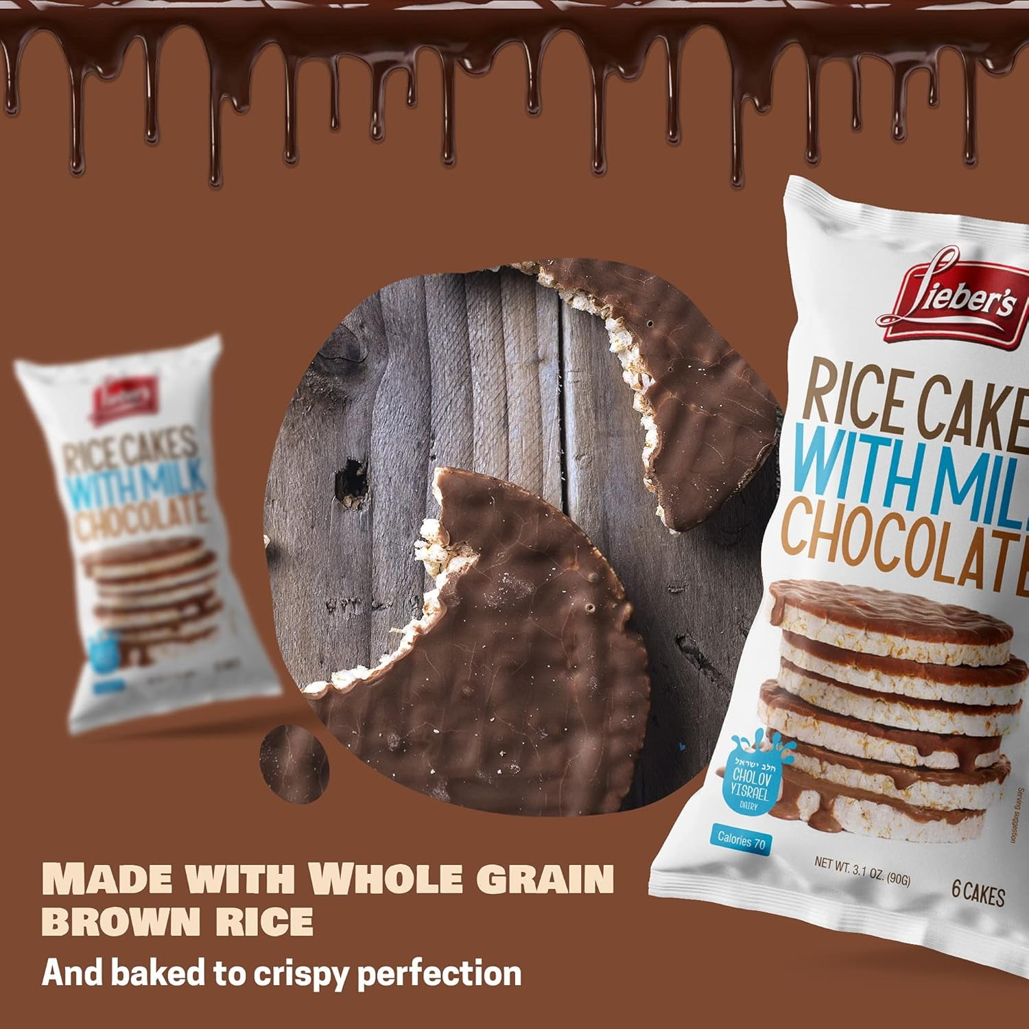 Pack of 8, Liebers Milk Chocolate Rice Cakes, 3.1 oz