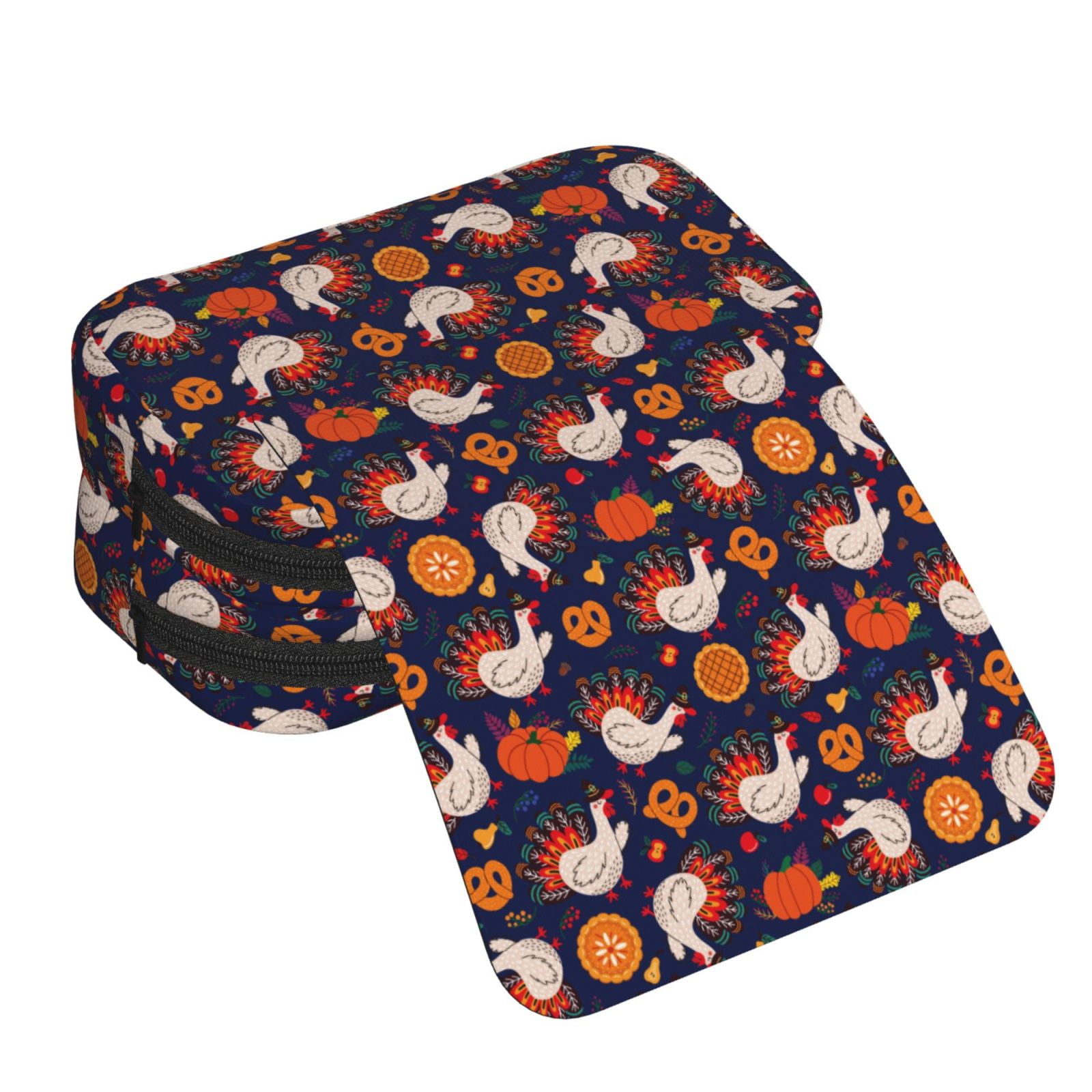 Rateoe Turkey And Thanksgiving Pattern Double Clamshell Pen Case, Storage Organizer with Two Zipper Compartments– Holds Up to 50 Pencils & Pens