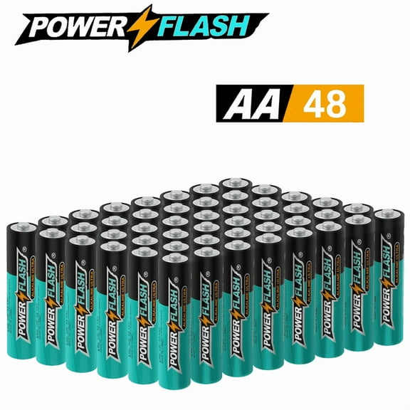 POWERFLASH AA - 48 Pack Batteries with Long-Lasting Power, Leak-Resistant Design, 10-Year Freshness Guarantee, Alkaline Premium Batteries for TV Remotes, Keyboards, Wireless Mice