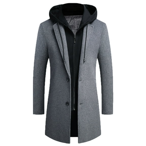 Puntoco Plus Size Coat Clearance Men's Winter Coat Slim Fit Long Wool Coat Business Coat with Stand-Up Collar Men's Winter Gray 10(XXXL)