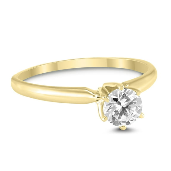 SZUL Women's 1/2 Carat Round Diamond Solitaire Ring in 14K Yellow Gold (J-K-L Color, I2-I3 Clarity)
