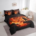 thumbnail image 2 of Metsweet Flame Dragon Queen Bedding 7pcs, Japanese Samurai Bedding Comforter Set Queen, Red Gold Black,Black Reversible, 2 of 6