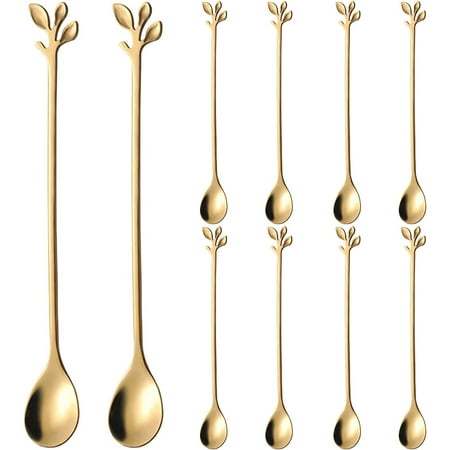 

Gold Plated Stainless Steel Mini Coffee Espresso Spoon Tableware Flatware Dessert Teaspoons Small Soup Spoons Set of 8 4.9 inch Specialty Demitasse Stirring Spoons (Gold spoons)