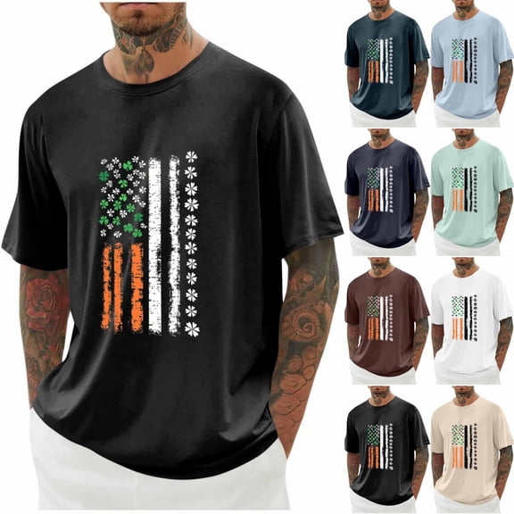 Goodtrade8 St Patricks Day Shirt Mens Green Casual Gifts for Him Crew Neck Short Sleeve Graphic Tee Men's T-Shirts