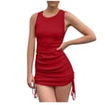 thumbnail image 4 of Up to 60% Off! pstuiky Summer Dresses for Women, Women's Solid Color Sleeveless Crew Neck Dress Slim Pleated Thread Sales Today Clearance Red M, 4 of 4