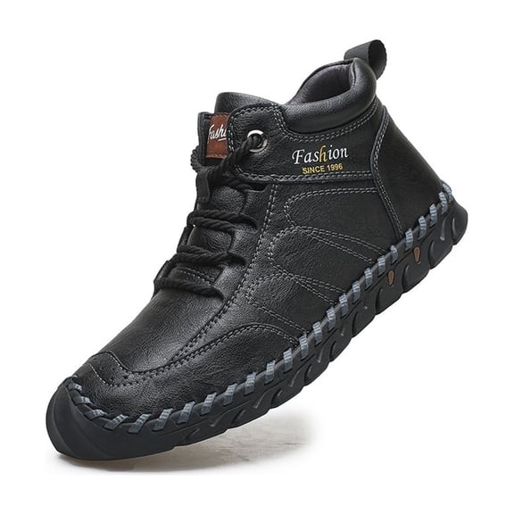 Mens Casual Work Boots Lightweight Slip Resistant Breathable Walking Driving Boots Vintage High Top Flat Shoes Black 7.5 US