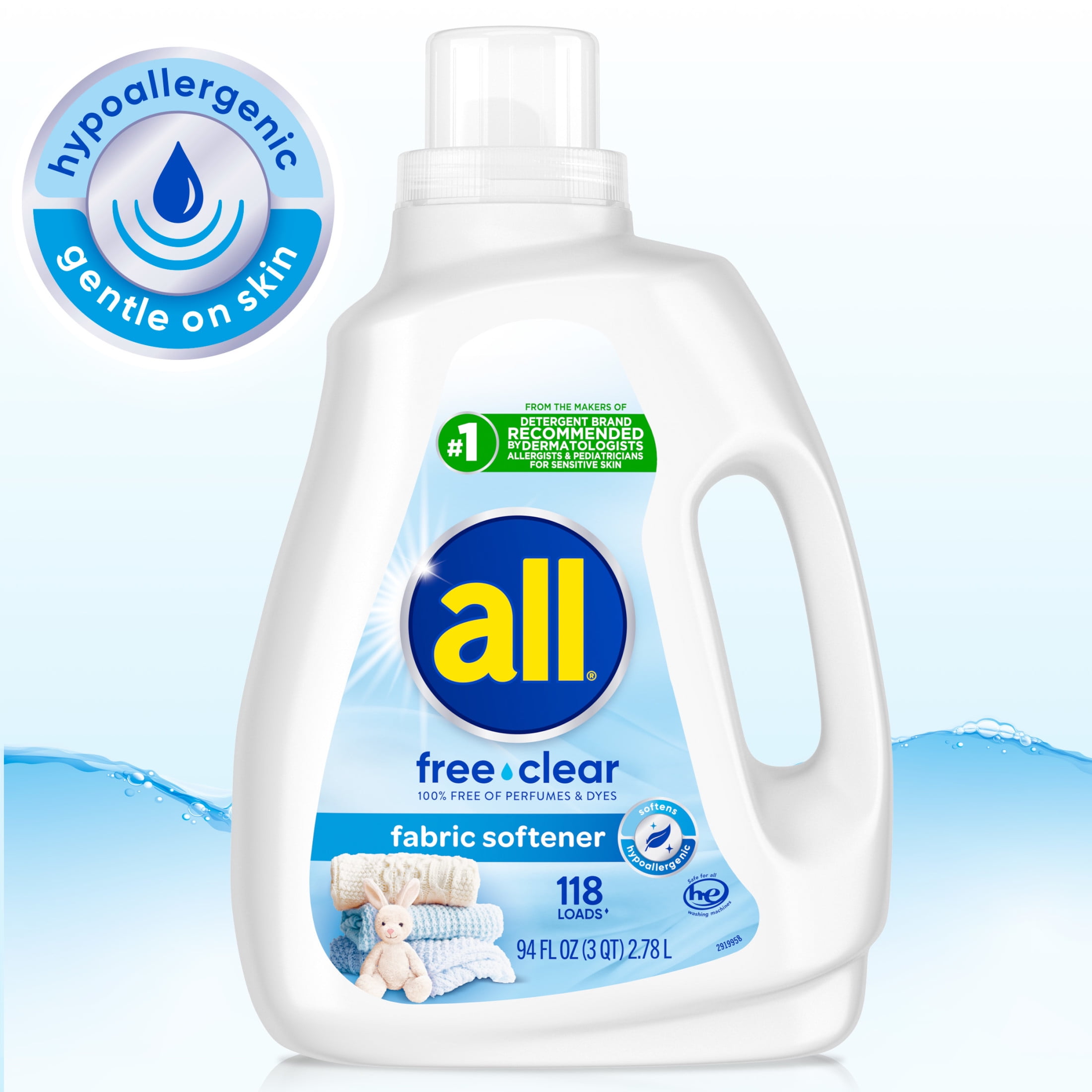 (3 pack) all Liquid Fabric Softener for Sensitive Skin, Free Clear, 40 fluid Ounces