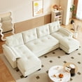 thumbnail image 4 of 104.7'' Futon Sofa Bed Full, Oversized Folding Sleeper Sofa Bed, Convertible U-Shaped Double Chaise, USB, Type-C, Adjustable Backrest, Chenille Futon Couches for Living Room, Bedroom, Beige, 4 of 10