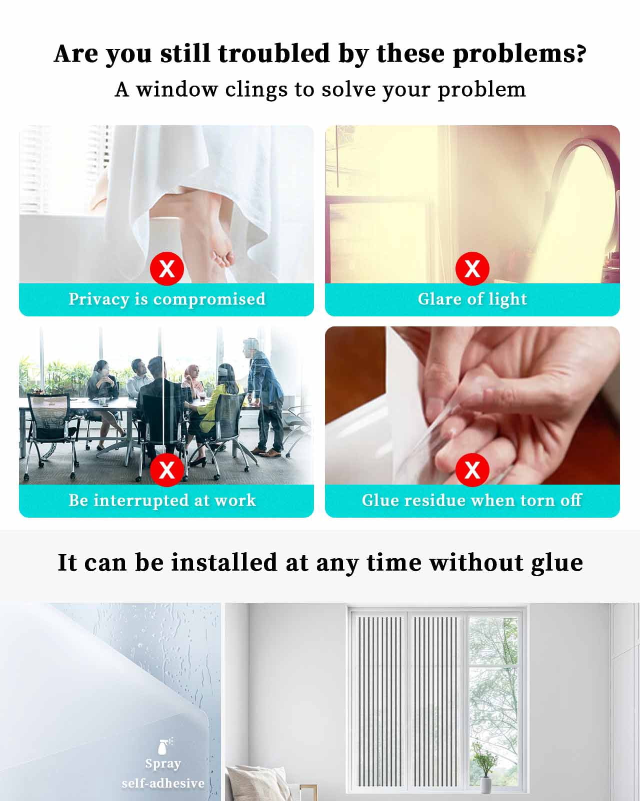 Window Privacy Film, Black Stripes UV Sun Blocking Window Tint Film Heat Control One Way Blackout Window Film, Geometric Vertical Linens Modern Minimalism Non Adhesive Static Cling 23.6x78.7 In