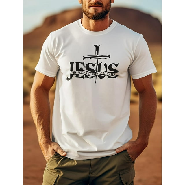 "Jesús, el Camino, la Verdad, la Vida" - Camiseta de manga corta con estampado frontal para hombre - Camisetas casuales cómodas y transpirables para verano y tiempo libre.