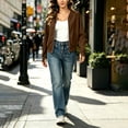 thumbnail image 4 of thefmos Women's Fall Winter Long Sleeve Zip Up Blazer Jackets Open Front Casual Solid Tops Dressy Work Office Trendy Outerwear Fashion Clothes, Brown 2XL, 4 of 6