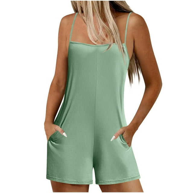 Trajes Casuales para las Mujeres de Verano sin Mangas Sólido Camis Traje con Bolsillo, 100% Algodón Ligero Tobillo-Longitud Romper para Uso Diario Y de Fiesta