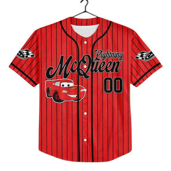 Personalized Cars Lightning Mcqueen Baseball Jersey Team Jersey Collection, Custom Number Shirt, Cars Cartoon Gift, Animation Jersey Shirt