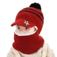 thumbnail image 5 of Visland Kids Boys Girls Knitted Hat Fashion Star Decor Soft Thicken Plush Woolen Yarn Pompom Winter Ear Head Neck Warm Windproof Children Scarf Head Cap, 5 of 5