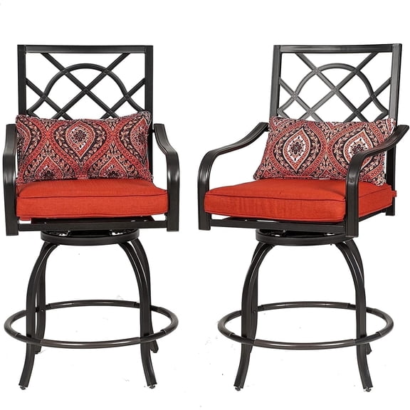 SOLAURA 2 Piece Outdoor Swivel Bar Stools Patio Metal Height Bistro Chairs with Cushions