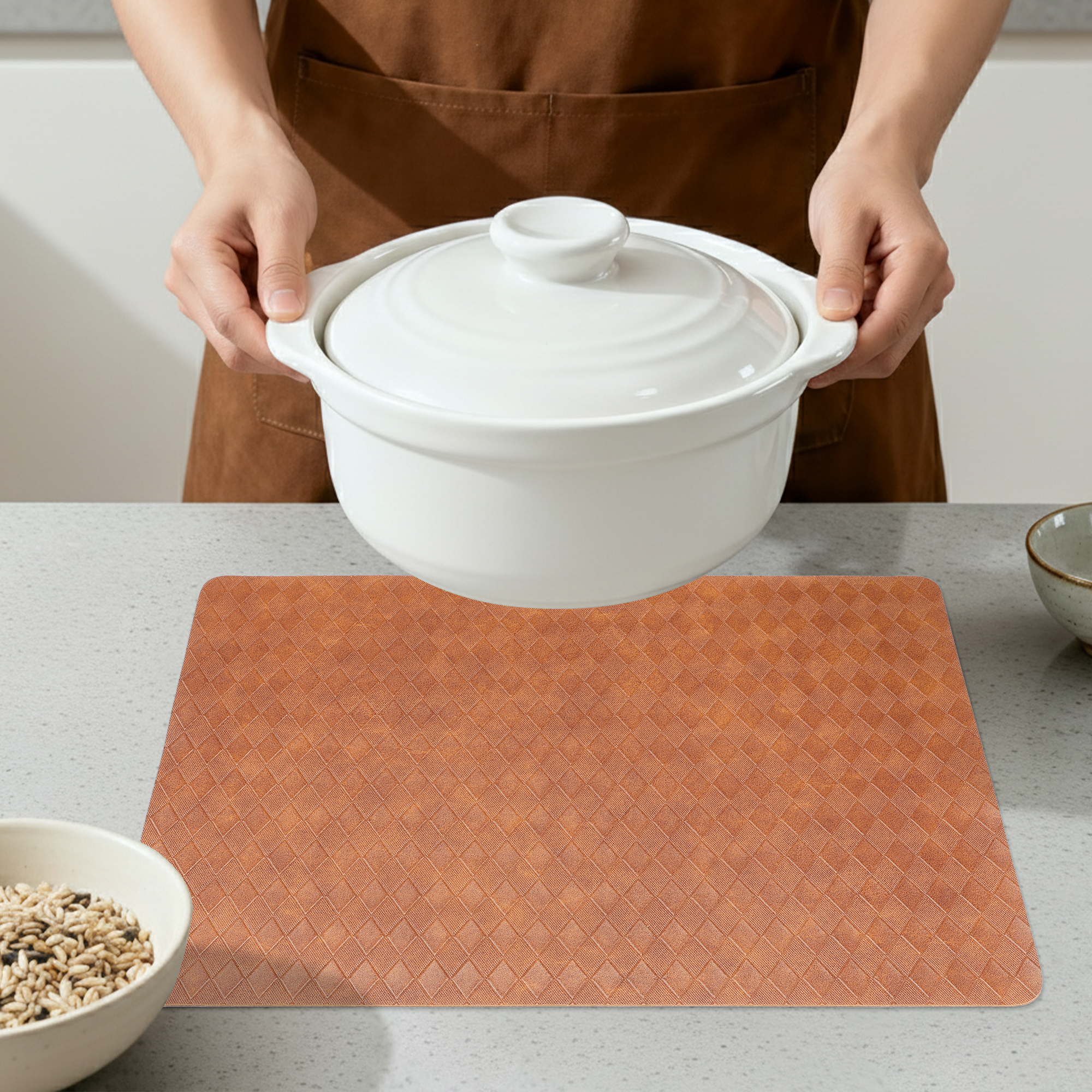 Unique Bargains Set of 6 Leather Placemats for Kitchen Dining Table Light Brown