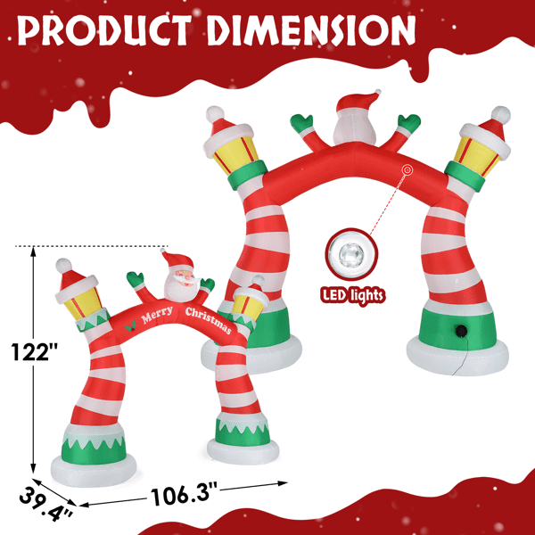 Alvantor 10 ft Lighted Inflatable Santa Claus Archway with Lanterns, Red, Outdoor Christmas Yard Decoration