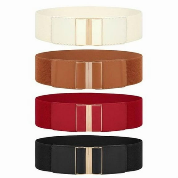 4X Womens Belt Wide Buckle Elastic Stretch Women Faux Leather Skinny Waist Belt