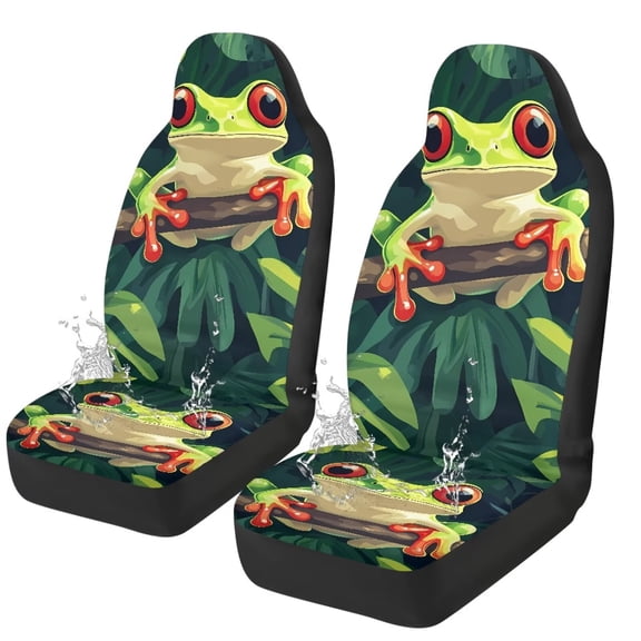 Yuyamidu Funny Frog Car Seat Cover Set for Front Seat Only 2 PCS Auto Seat Accessories Cute Green Vehicle Bucket Seat Covers, Universal Fit