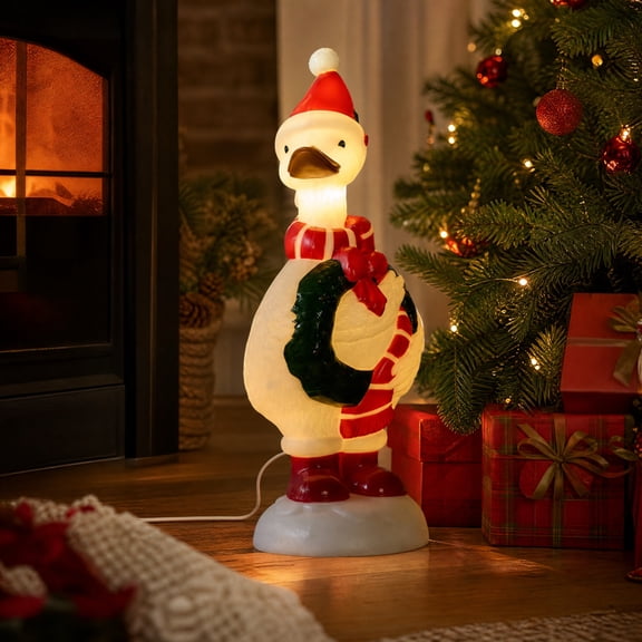 Christmas Goose Blow Mold Figure, 12" Lighted Christmas Blow Molds, Indoor Outdoor Lighted Holiday Displays, Vintage Yard Statue Decoration, Christmas Ornament for Table Decor