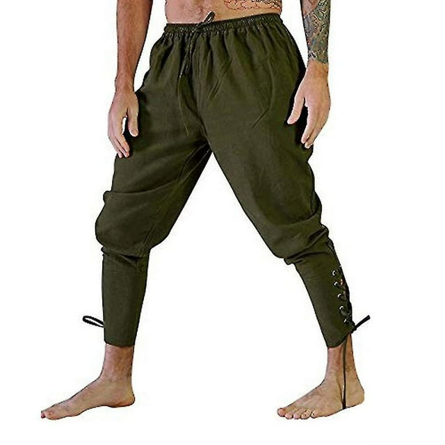 Halloween Christmas Mens Ankle Banded Pants Medieval Costume Trousers Renaissance Gothic Pants