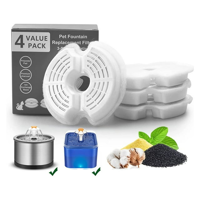 4 Pcs Filtre Rond pour Fontaine à Eau pour Chat Charbon Fer Échange Résine Remplacement de Filtre
