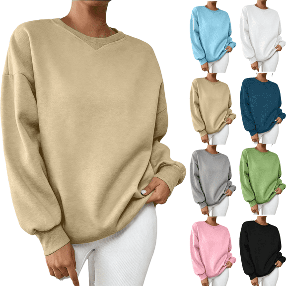 Casual Sweatshirts for Women Plus Size Pullover Long Sleeve Solid-color Drop-shoulder Casual Sweatshirt