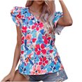 thumbnail image 2 of Blouse d'Été à Imprimé Floral pour Femmes, Chemise à Manches Courtes à Double Couche, Polyester Doux, Col Rond, Pull pour Usage Quotidien, Rendez-Vous, Fête, Travail, 2 of 7