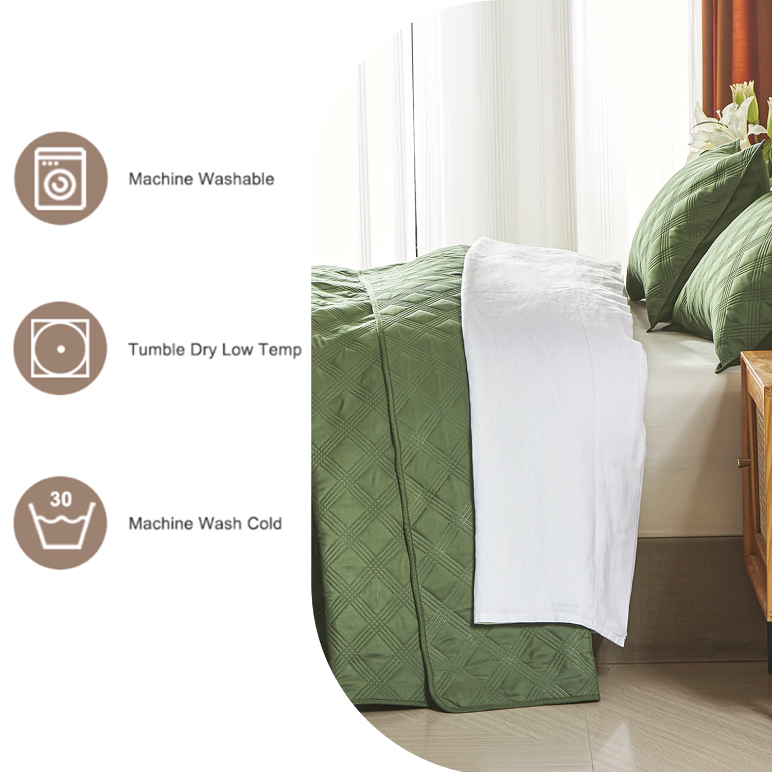 Davulos Reversible Twin Quilt Bedding Set with Pillow Sham Lightweight Quilts Twin Size Soft Bedspreads Bed Coverlets for All Seasons(Dark Green, 68"x85")