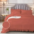 thumbnail image 3 of 5 Piece Luxury Vintage Ruffle Pattern Comforter By D.N.G. BEDDINGS Set Premium Super Soft, All Season, 800 Thread Count 100% Egyptian Cotton Full/Queen Size Brick Red Color, 3 of 8