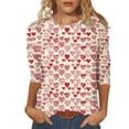 thumbnail image 1 of Penkiiy Chemises de la Saint-Valentin pour Femmes, Graphique Cœur, Col Rond, Hauts Décontractés, Blouses Amples à Manches 3/4, Grande Taille, Tunique 2025 3TG Multicolore, 1 of 5